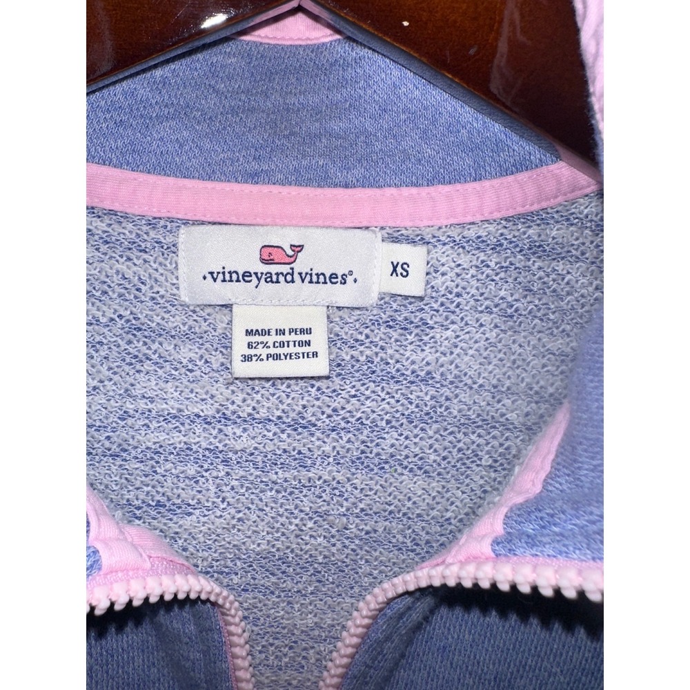 Vineyard Vines Quarter 1/4 Zip Pullover Light Blue‎ Pink Whale Logo Women's XS - Picture 4 of 6